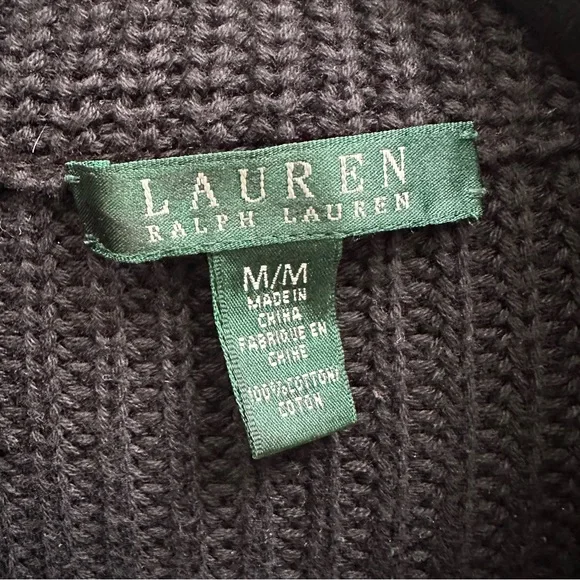 Ralph Lauren Black 100% Cotton Knit Shawl Collar Toggle Cardigan Women’s Sz Med - Picture 9 of 10